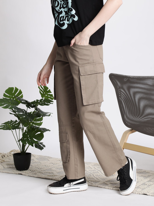 IVOC Women Straight Fit High-Rise Chinos Trousers