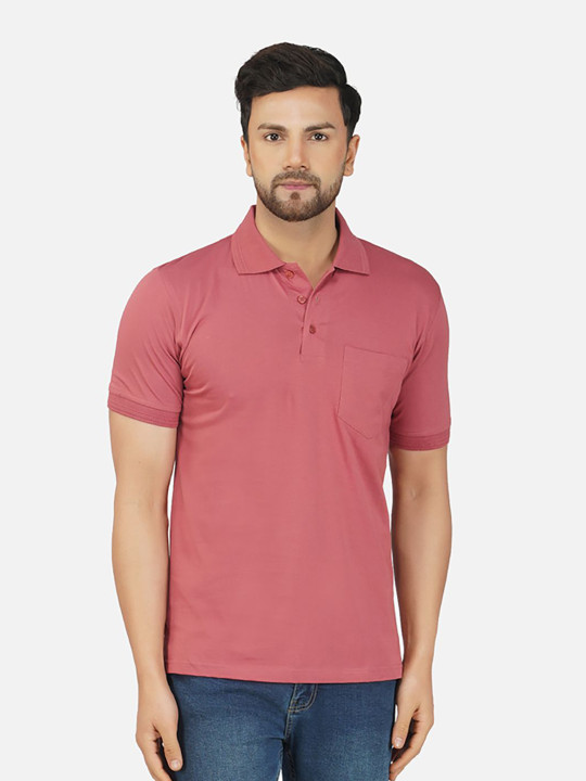 ALARM Men Solid Polo Collar Cotton T-shirt