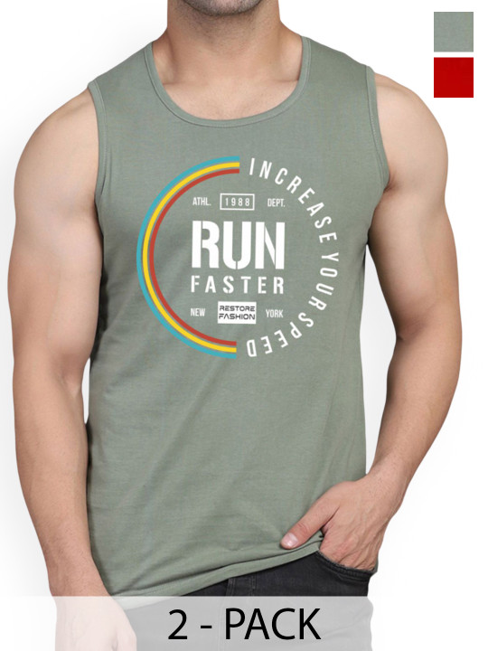 WOOSTRO Woostro Men Pack Of 2 Printed Cotton Gym Vests