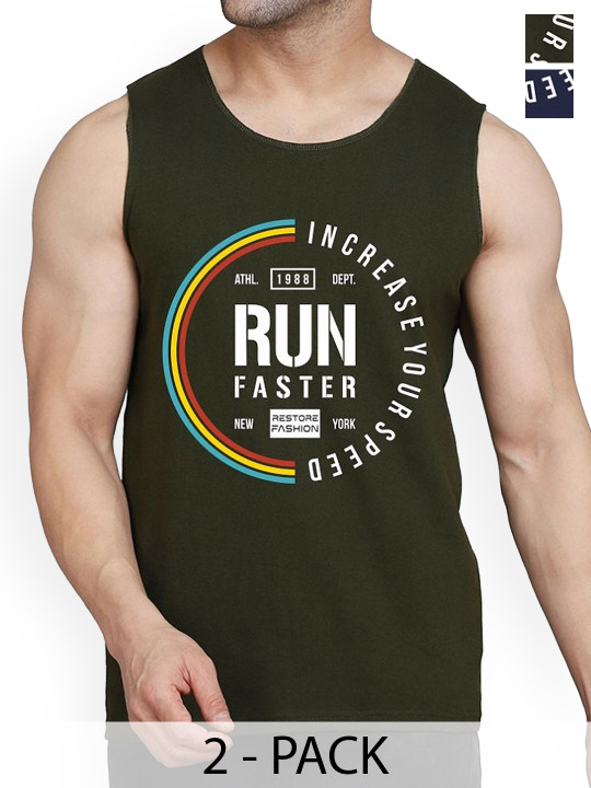 WOOSTRO Woostro Pack Of 2 Printed Pure Combed Cotton Gym Vests