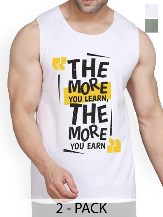 WOOSTRO Men Pack Of 2 Cotton Printed Innerwear Vests