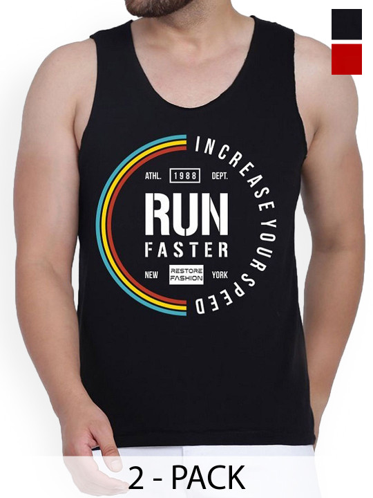 WOOSTRO Woostro Pack Of 2 Printed Pure Combed Cotton Gym Vests