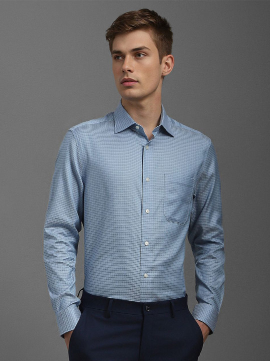 Louis Philippe Men Classic Fit Spread Collar Micro Checked Cotton Formal Shirt