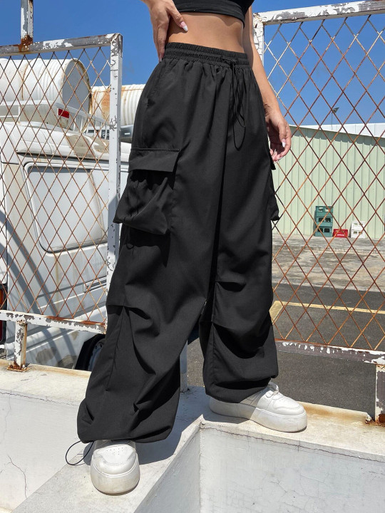 BUY NEW TREND Women Relaxed Loose Fit High-Rise Parachute Trousers