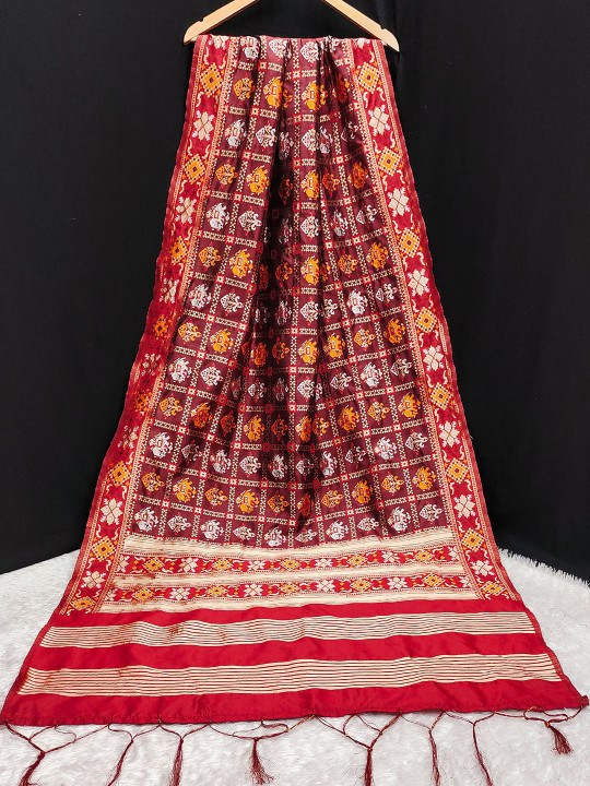 Trendmalls Ethnic Motifs Patola Printed Banarasi Silk Dupatta