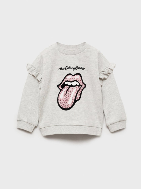 Mango Kids Infant Girls Graphic Printed Ruffled Drop-Shoulder Sleeves Sweatshirt