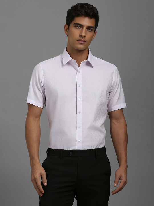 Louis Philippe Men Spread Collar Textured Cotton Formal Shirt