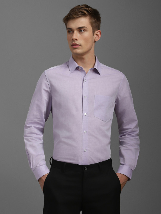 Louis Philippe Men Classic Fit Spread Collar Solid Cotton Linen Formal Shirt