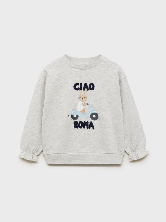 Mango Kids Girls Printed Sweatshirt with Applique Detail