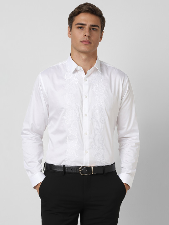 Van Heusen Men Spread Collar Textured Cotton Formal Shirt
