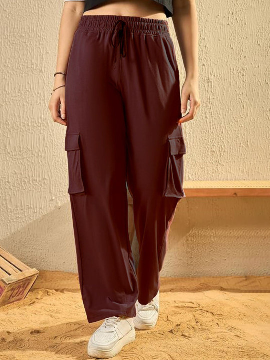 White Moon Women Cotton High Rise Cargo Track Pants