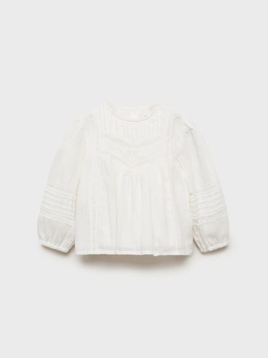 Mango Kids Girls Puff Sleeve Pure Cotton Empire Top
