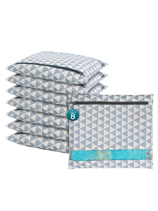 Kuber Industries Grey 8 Pcs Regular Single Saree Cover Multi-Utility Storage Organisers