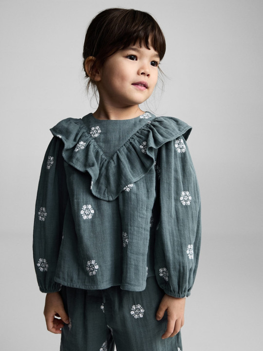 Mango Kids Girls Floral Embroidered Pure Cotton Top