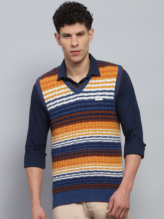 Monte Carlo Men Striped Woollen Sweater Vest