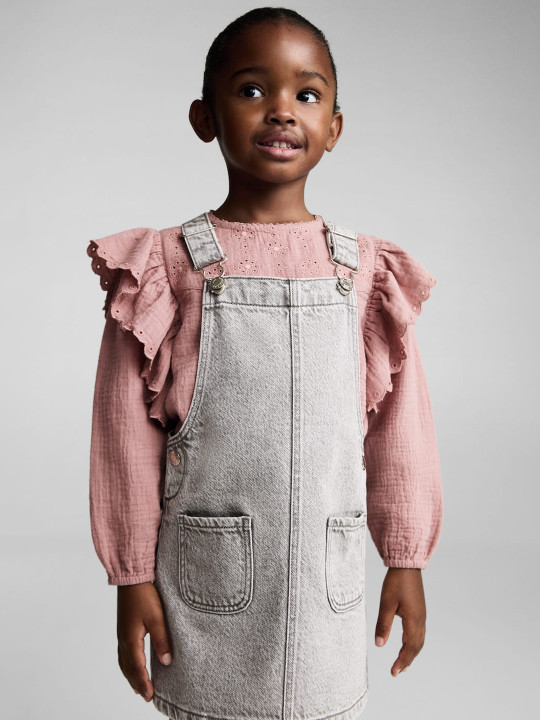 Mango Kids Floral Embroidered Pure Cotton Top