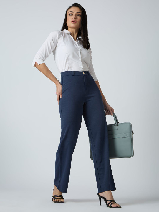 Globus Self Checked Design Stretchable Mid-Rise Straight Fit Workwear Trousers