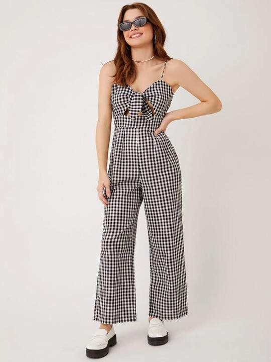 TANDUL Women Organic Cotton Checked Basic Jumpsuit