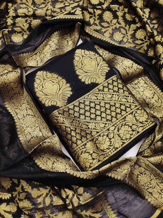 HERE&NOW Floral Woven Design Banarasi Jacquard Unstitched Dress Material