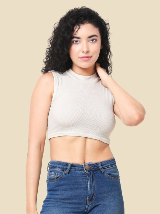 Sizi Women High Neck Ribbed Crop Top