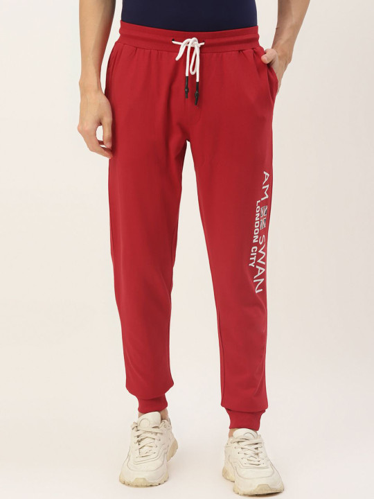 AMSWAN Men Printed Cotton Mid-Rise Joggers