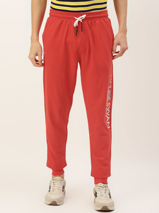 AMSWAN Men Printed Cotton Mid-Rise Joggers Track Pant