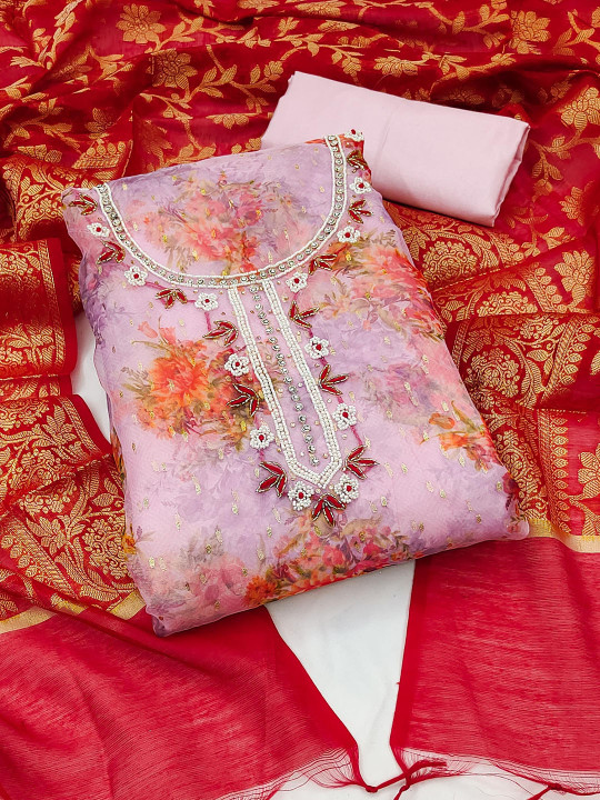 Blissta Organza Unstitched Dress Material