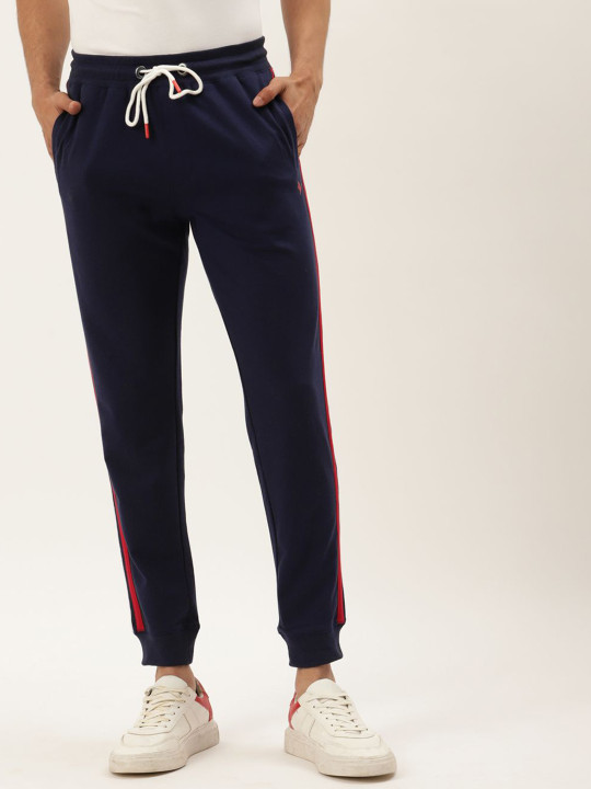 AMSWAN Men Striped Cotton Mid-Rise Joggers