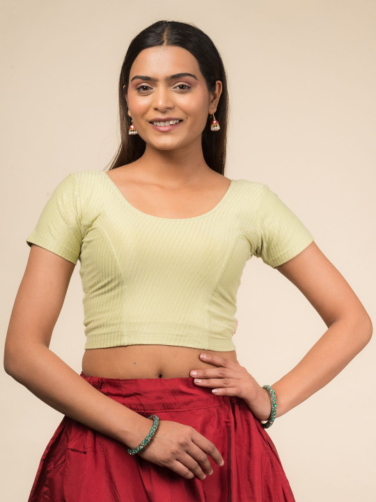 Bindigasm's Advi Solid Self Design Stretchable Round Neck Slip On Saree Blouse