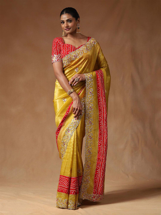 Saree mall Floral Beads & Stones Tissue Heavy Work Saree