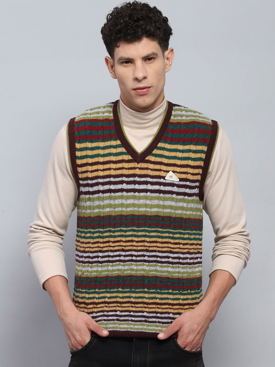 Monte Carlo Men Striped Woollen Sweater Vest