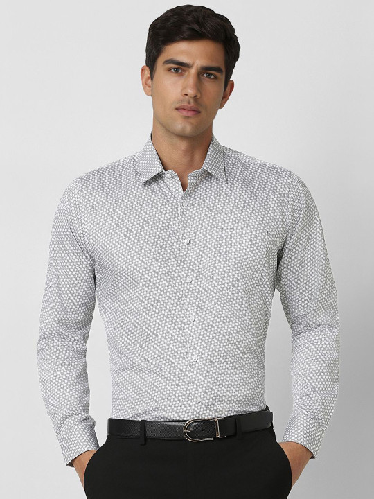 Van Heusen Men Slim Fit Spread Collar Micro Checked Cotton Formal Shirt