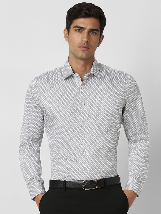 Van Heusen Men Slim Fit Spread Collar Micro Checked Cotton Formal Shirt