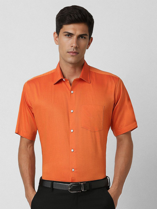 Van Heusen Men Spread Collar Solid Cotton Formal Shirt