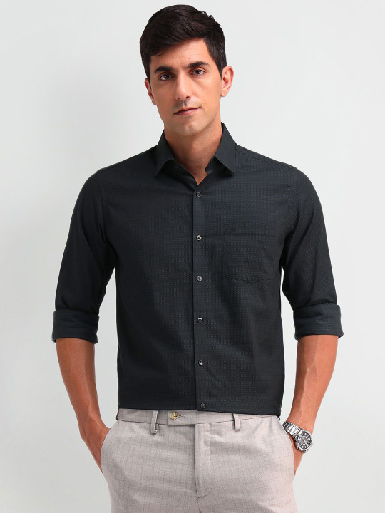 Arrow Men Classic Slim Fit Spread Collar Micro Ditsy Printed Cotton Formal Shirt