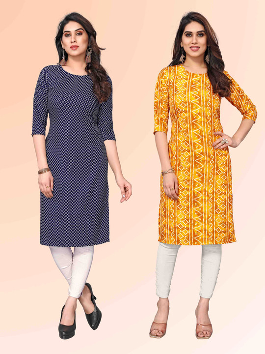 KETAKI FASHION Selelction Of 2 Ethnic Motifs Printed Round Neck Straight Kurtas