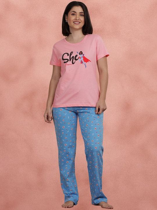 shyaway Women Printed Pure Cotton Night suit