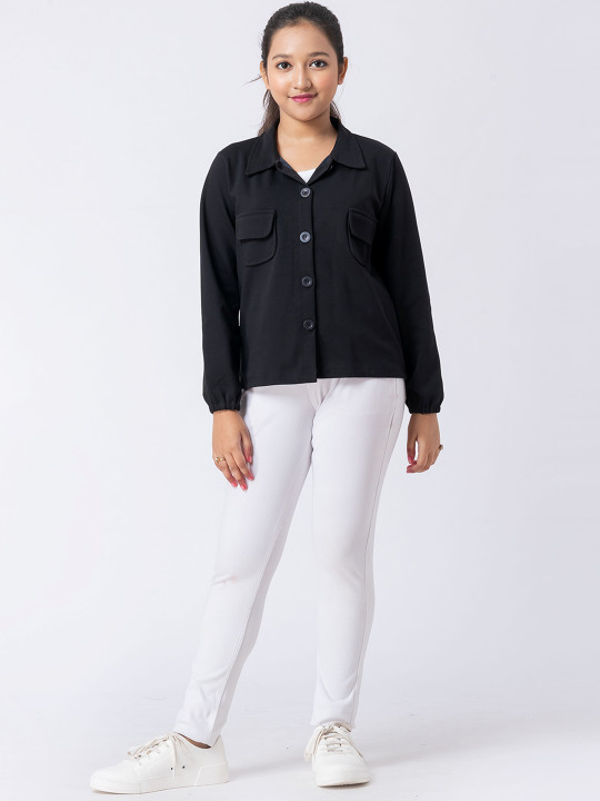 Taatoom Girls Spread Collar Solid Casual Tailored Jacket