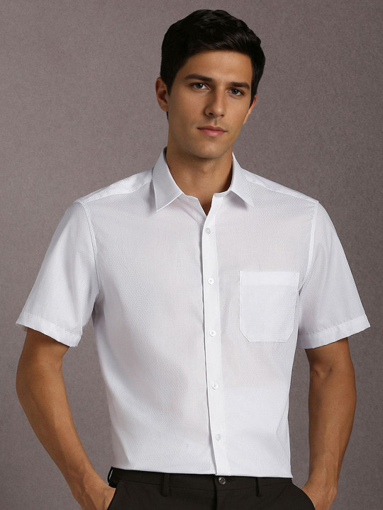 Louis Philippe Textured Spread Collar Regular Fit Pure Cotton Shirt