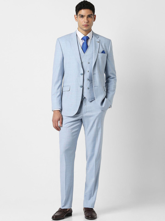 Van Heusen Textured Slim-Fit Single-Breasted Three-Piece Suits
