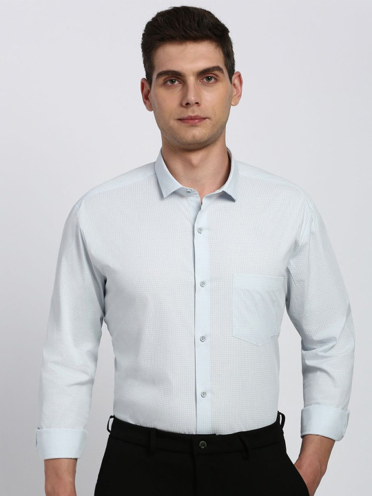 Peter England Men Slim Fit Cotton Spread Collar Casual Cotton Shirt
