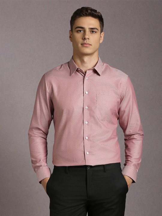 Louis Philippe Slim Fit Geometric Self Design Pure Cotton Formal Shirt