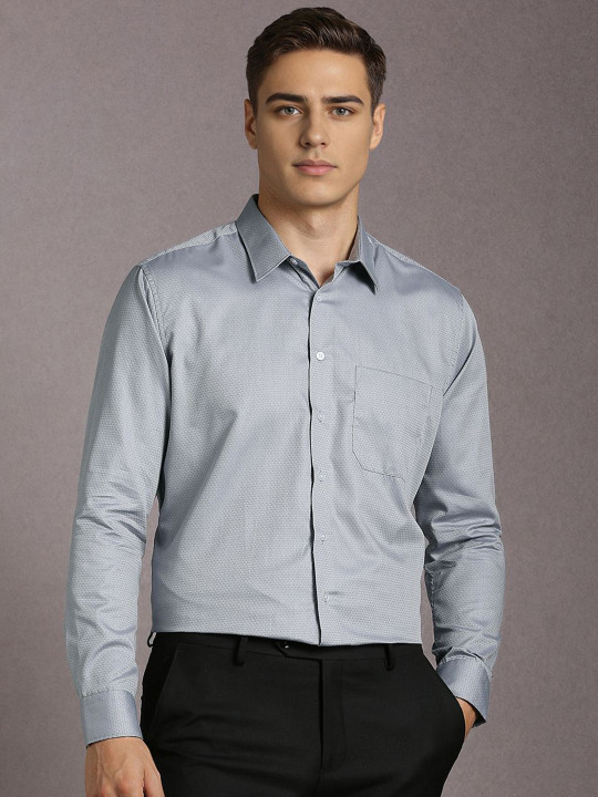 Louis Philippe Men Textured Spread Collar Pure Cotton Formal Shirt