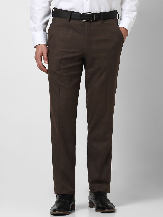 Van Heusen Men Textured Slim Fit Formal Trousers