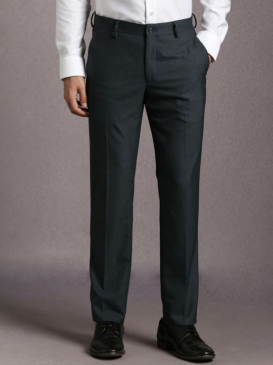 Louis Philippe Men Textured Slim Fit Mid-Rise Textured Formal Trousers