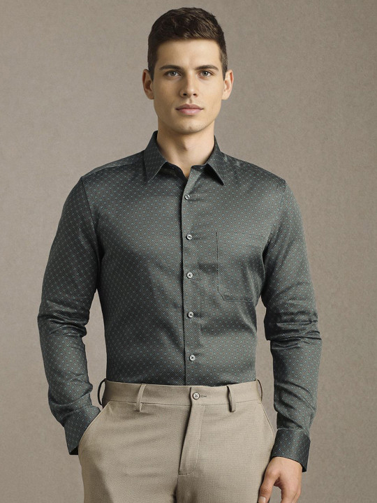 Louis Philippe Men Floral Printed Spread Collar Pure Cotton Formal Shirt