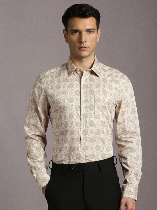Louis Philippe Men Floral Printed Spread Collar Pure Cotton Formal Shirt