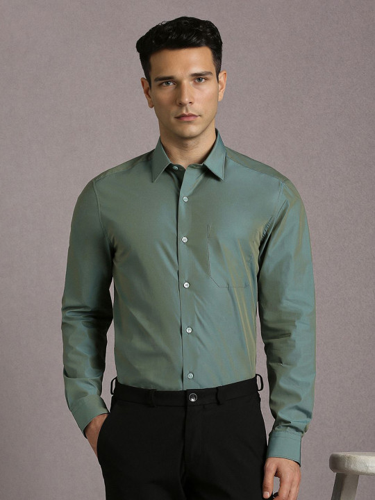 Louis Philippe Men Solid Spread Collar Pure Cotton Formal Shirt