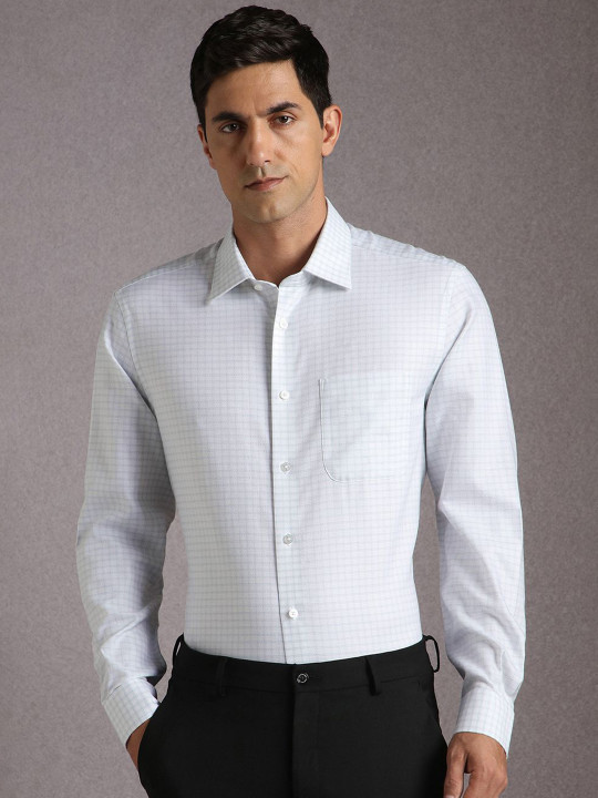 Louis Philippe Men Grid Tattersall Checked Spread Collar Pure Cotton Formal Shirt