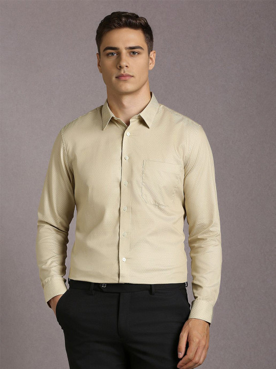 Louis Philippe Slim Fit Geometric Self Design Long Sleeves Pure Cotton Formal Shirt